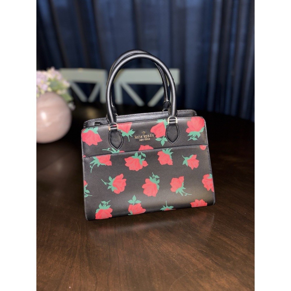 Kate Spade Madison Rose Toss Black Medium Bag KE536 Purse $429 MSRP‎